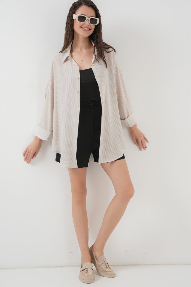 Çizgili Oversize Gömlek 20295 - Mavi